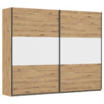 KAST MET SCHUIFDEUREN, wit, aluminiumkleur, ambachtelijk eiken thumbnail 1