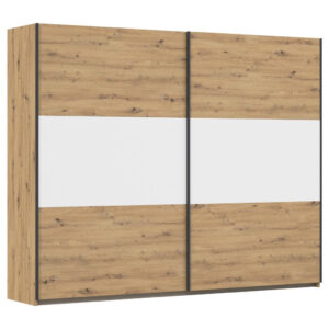 KAST MET SCHUIFDEUREN, wit, aluminiumkleur, ambachtelijk eiken