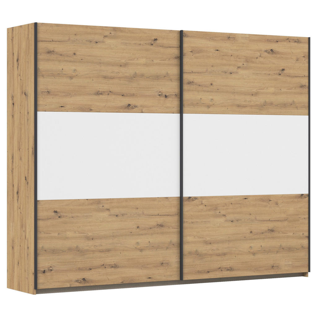 KAST MET SCHUIFDEUREN, wit, aluminiumkleur, ambachtelijk eiken