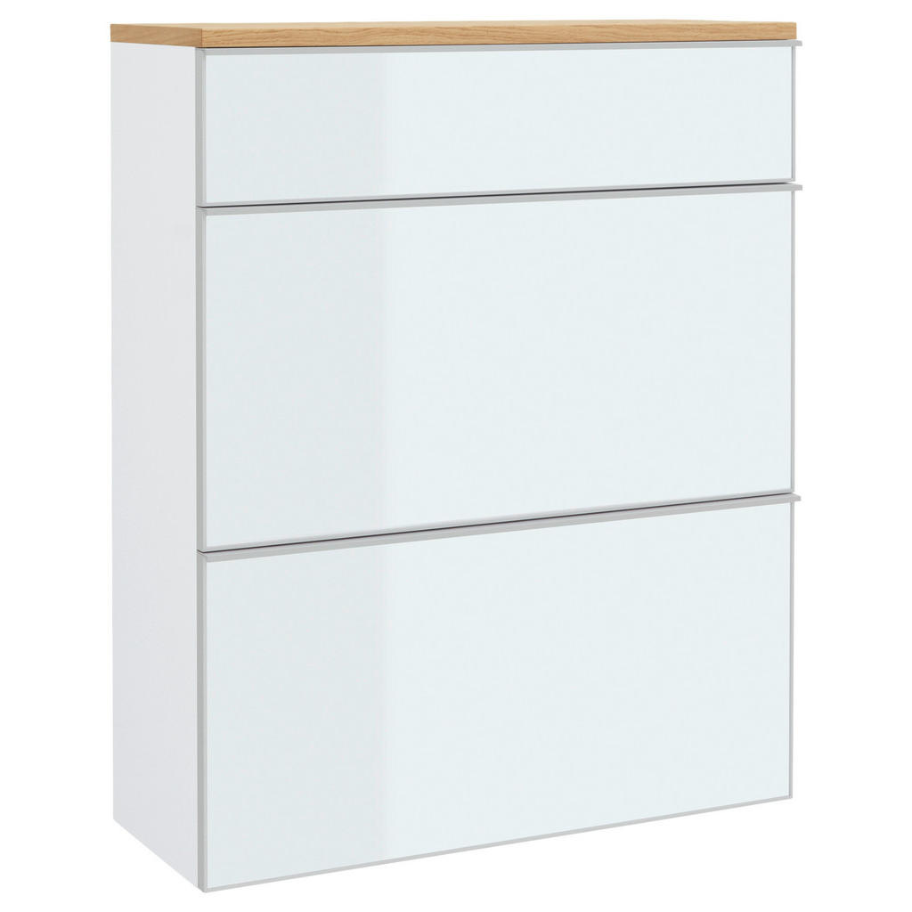 KAST MET KLEPPEN VOOR SCHOEN gefineerd wit, eikenkleur