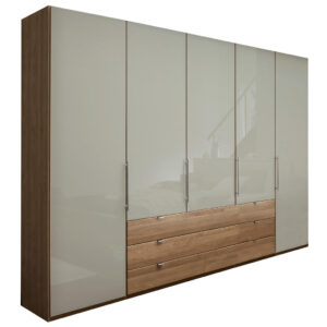KAST MET VOUWDEUREN, gedeeltelijk massief eiken, eikenkleur, champagnekleur