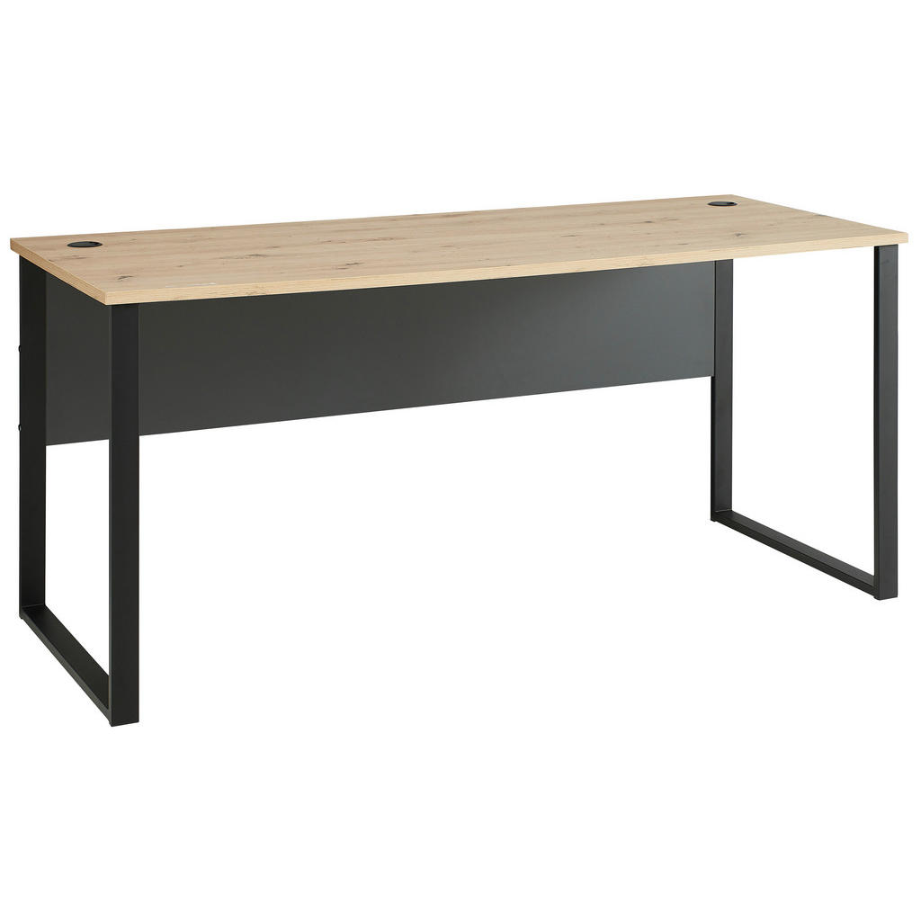 BUREAU metaal, houtmateriaal grafietkleur, ambachtelijk eikenhout