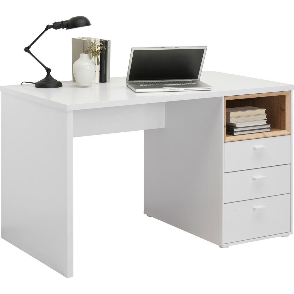 BUREAU, houten materiaal, wit, eikenkleur