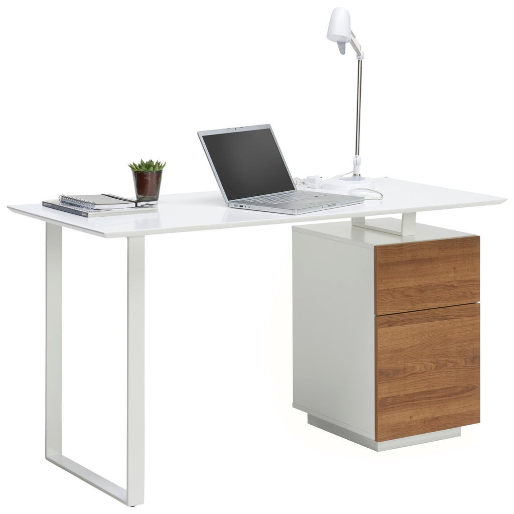 BUREAU, houten materiaal, wit, eikenkleur