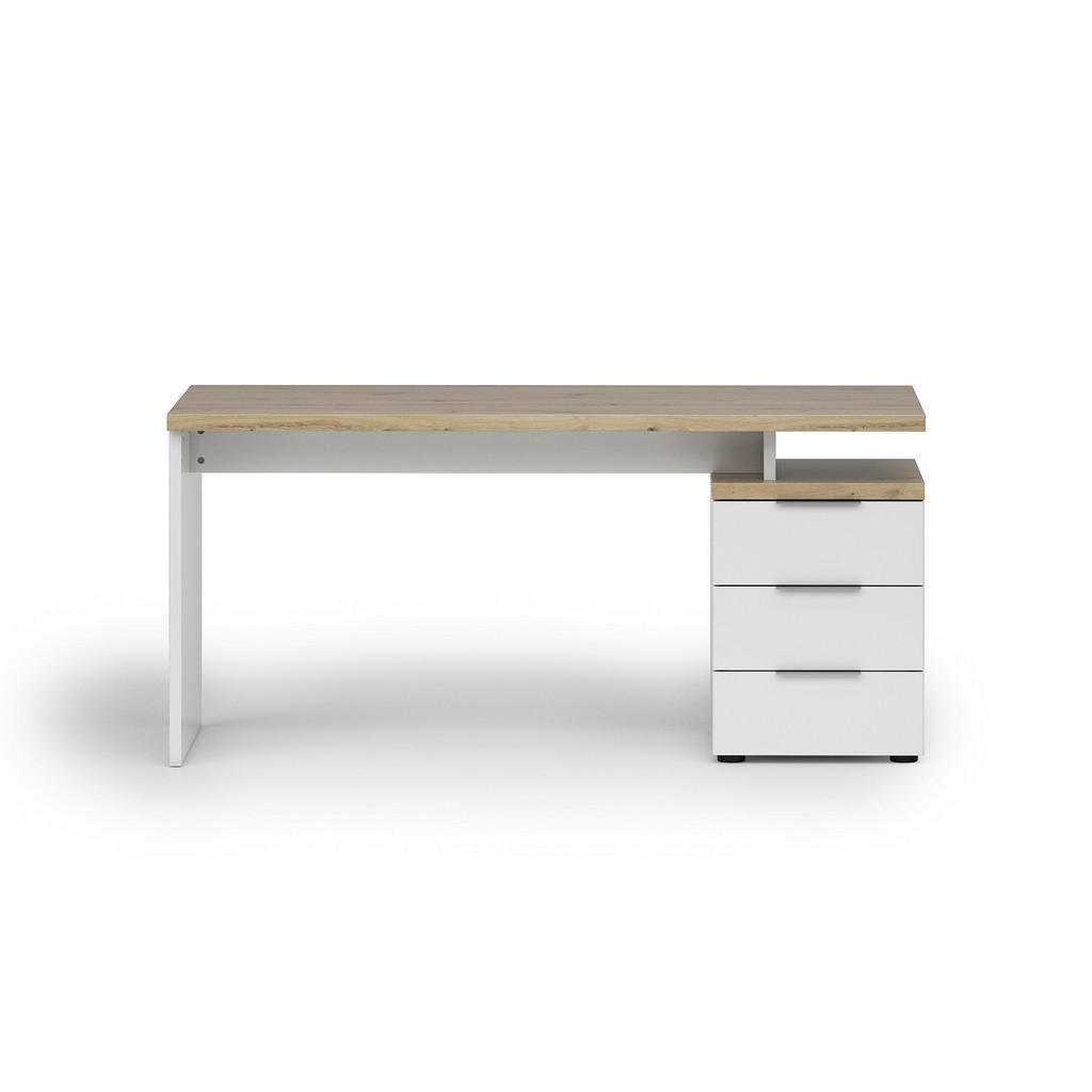 BUREAU, houten materiaal, wit, eikenkleur