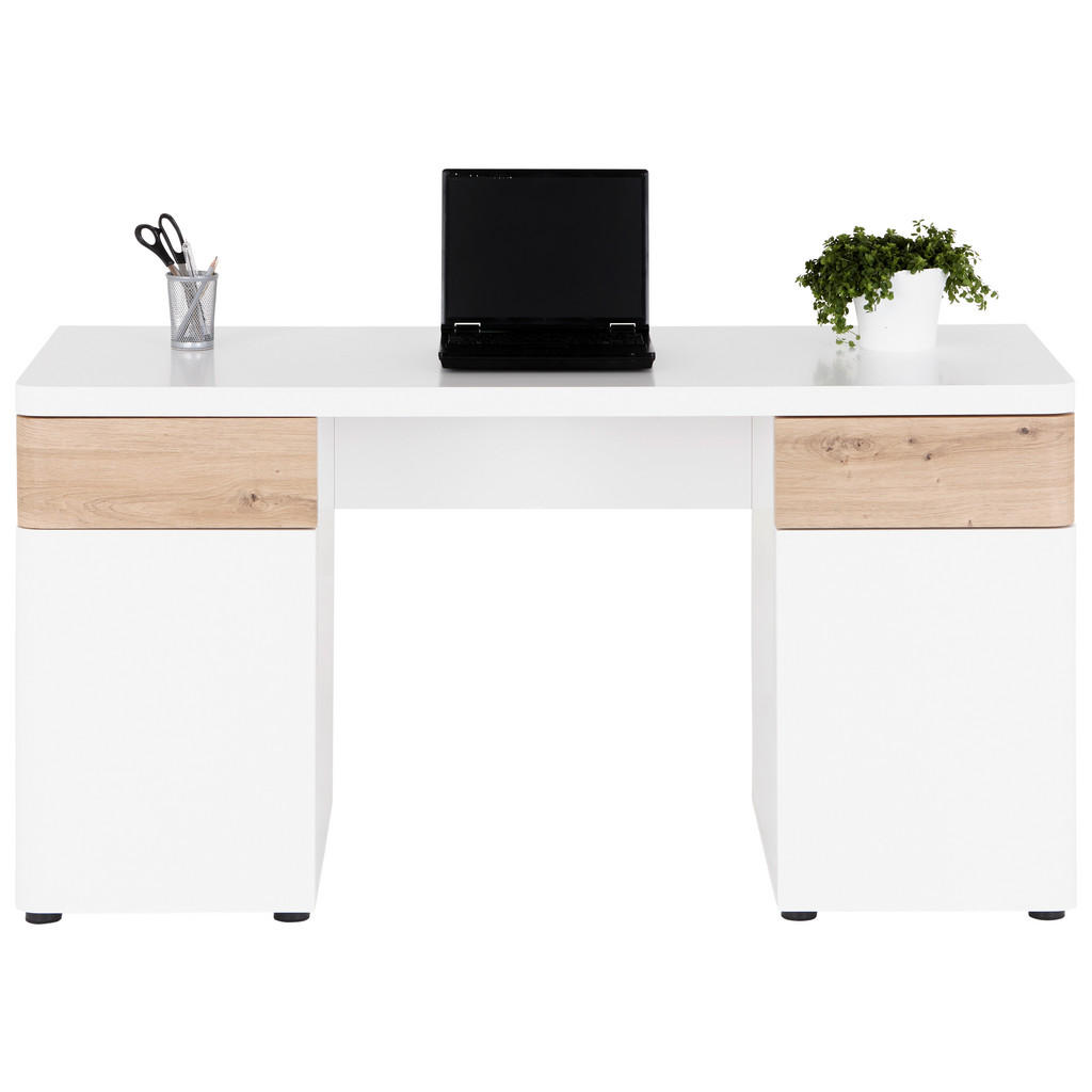 BUREAU, houten materiaal, wit, eikenkleur
