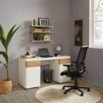 BUREAU, houten materiaal, wit, eikenkleur thumbnail 3