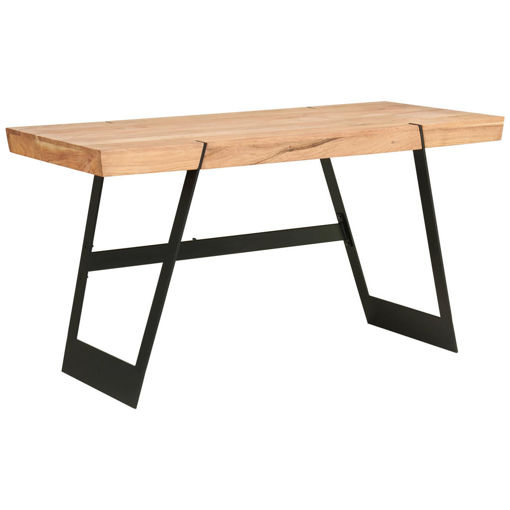 BUREAU hout, zwart metaal, acaciakleuren