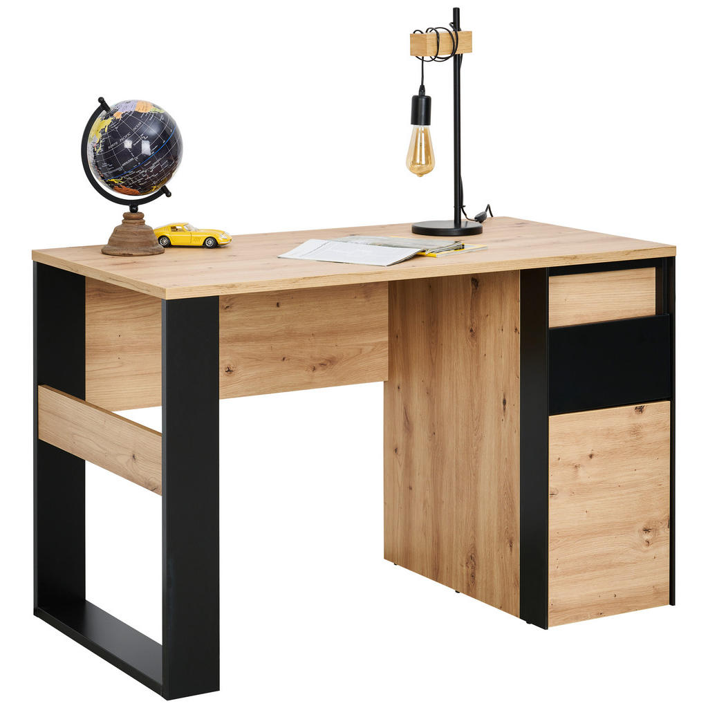 DESK houtmateriaal zwart, ambachtelijk eiken