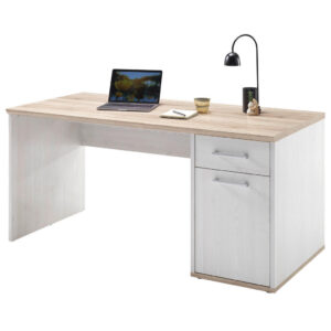 BUREAU, houten materiaal, wit, eikenkleur