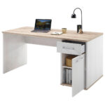 BUREAU, houten materiaal, wit, eikenkleur thumbnail 5