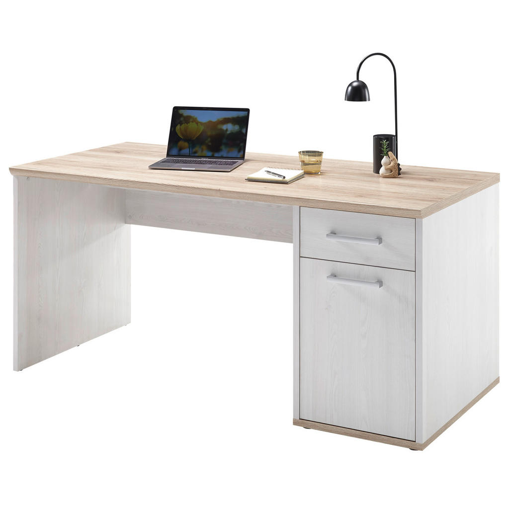 BUREAU, houten materiaal, wit, eikenkleur