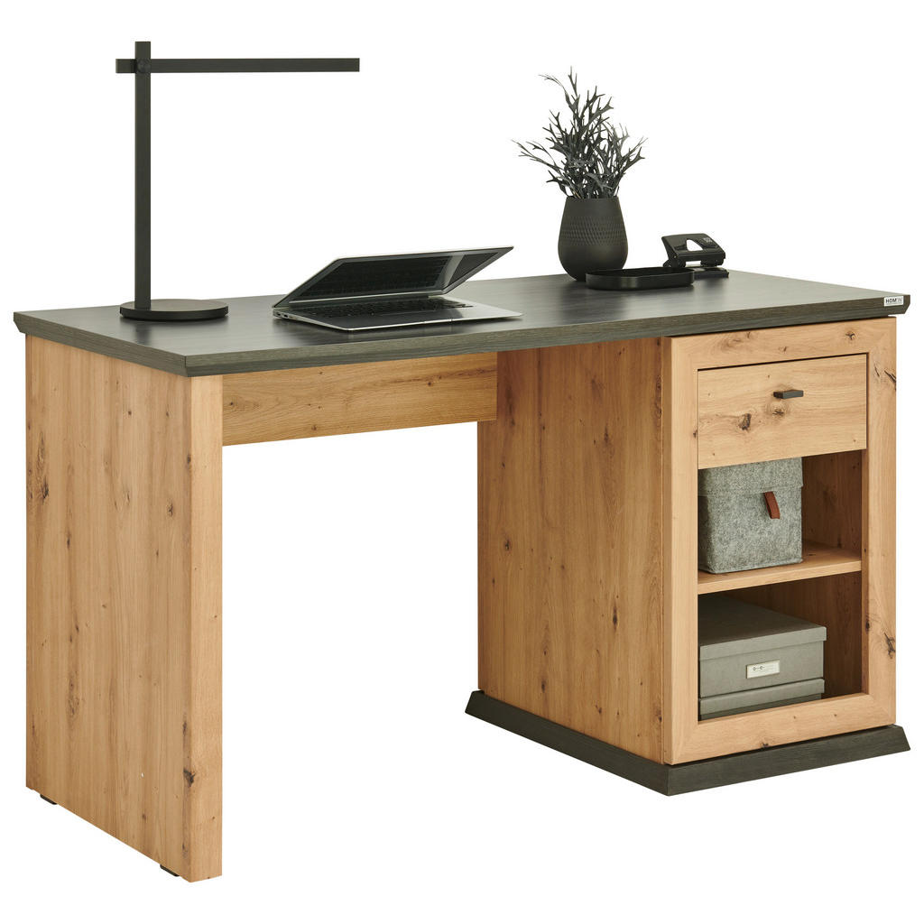 BUREAU, houten materiaal, eikenkleur, donkergrijs