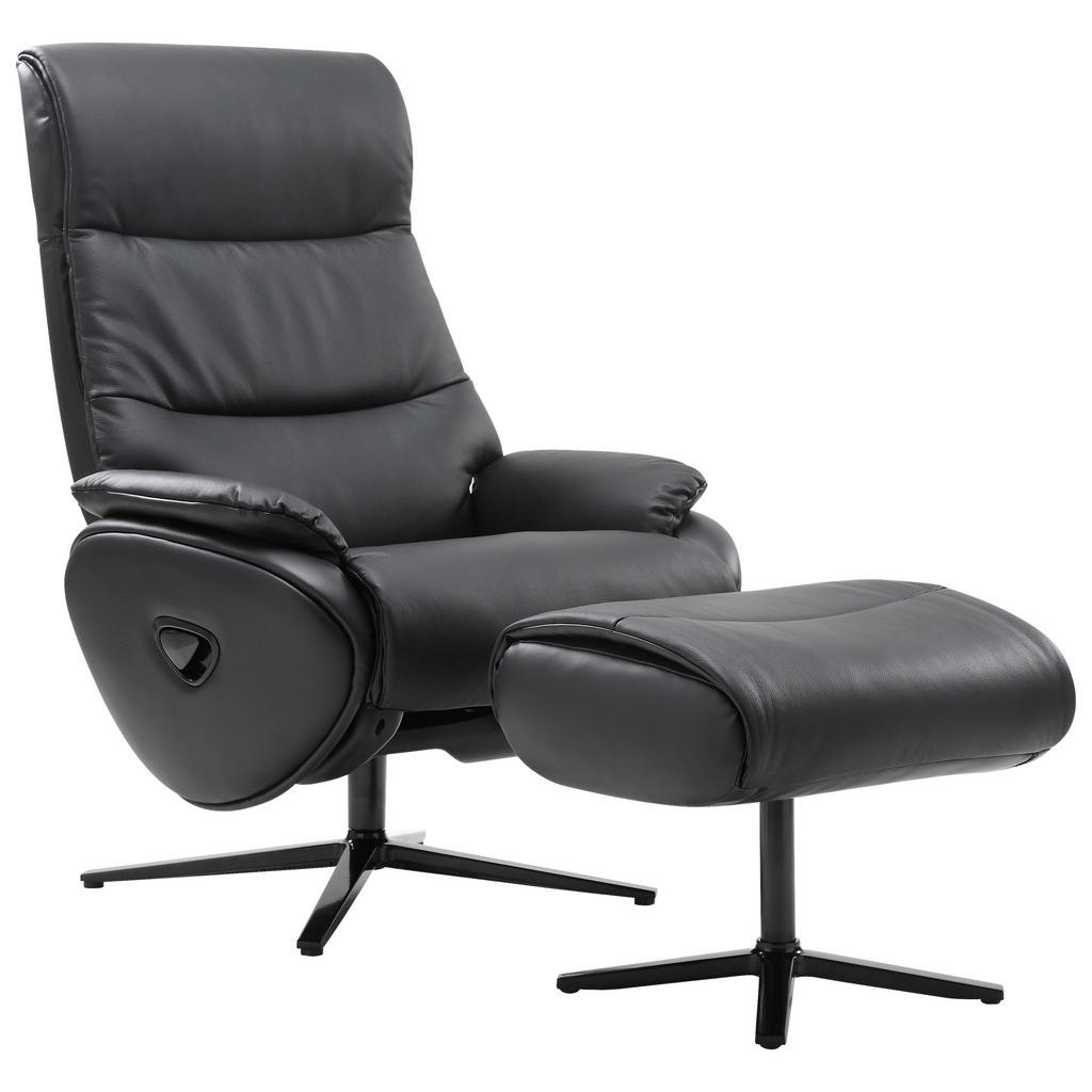 STOEL MET VOET, zwart metaal, textiel, leer