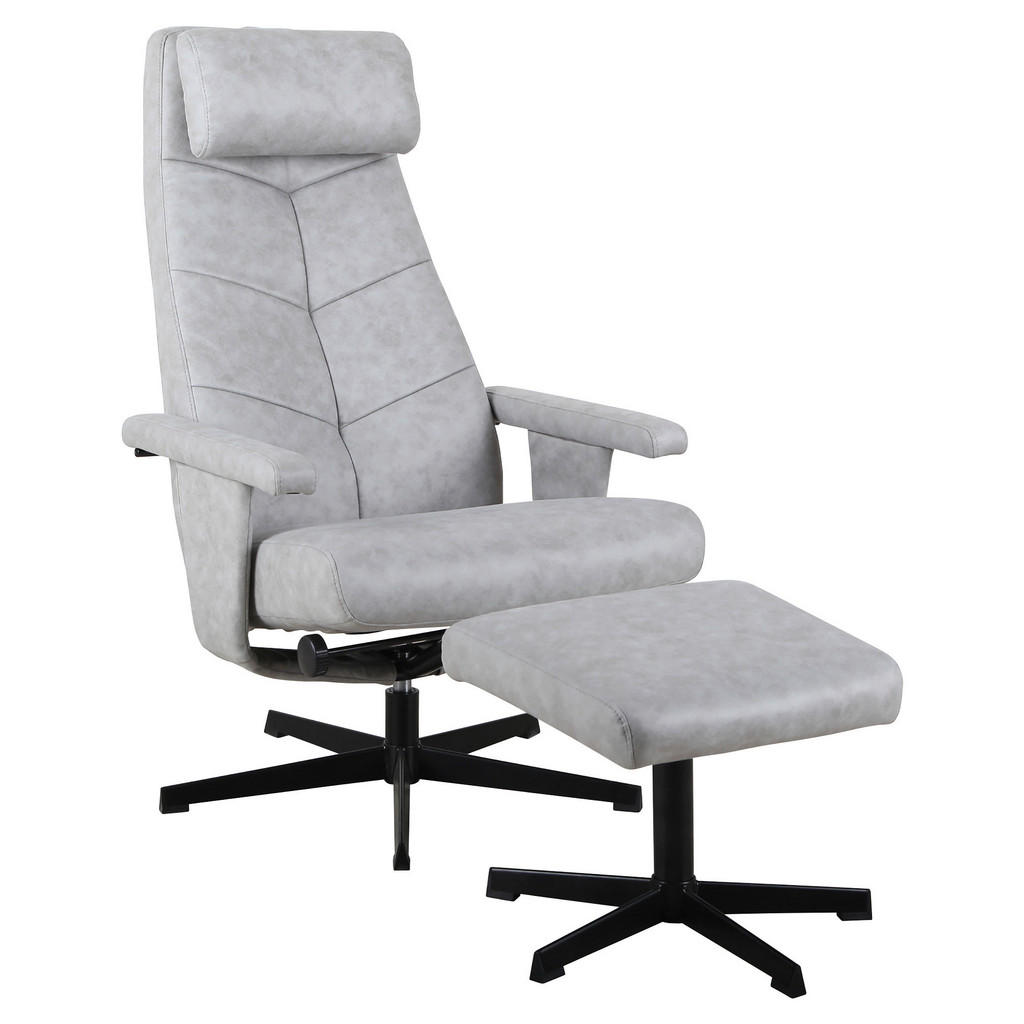 LOUNGER MET VOETSTEAD, zwart, lichtgrijs metaal, textiel