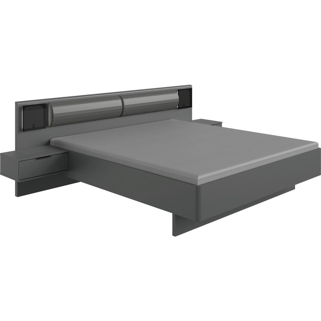 BED 160 cm x 200 cm, glas, grafietkleurig houtmateriaal