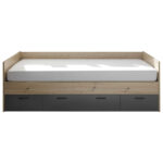 BED 90 cm x 200 cm, grafietkleurig houtmateriaal, ambachtelijk eikenhout thumbnail 2