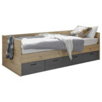 BED 90 cm x 200 cm, grafietkleurig houtmateriaal, ambachtelijk eikenhout thumbnail 1