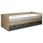 BED 90 cm x 200 cm, grafietkleurig houtmateriaal, ambachtelijk eikenhout thumbnail 3