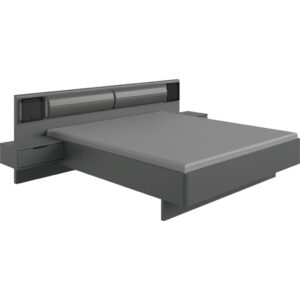 BED 180 cm x 200 cm, glas, grafietkleurig houtmateriaal