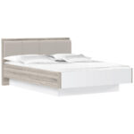 BED 140 cm x 200 cm, kunststof, eikenkleurig houtmateriaal, wit, hoogglans thumbnail 1