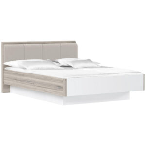 BED 140 cm x 200 cm, kunststof, eikenkleurig houtmateriaal, wit, hoogglans
