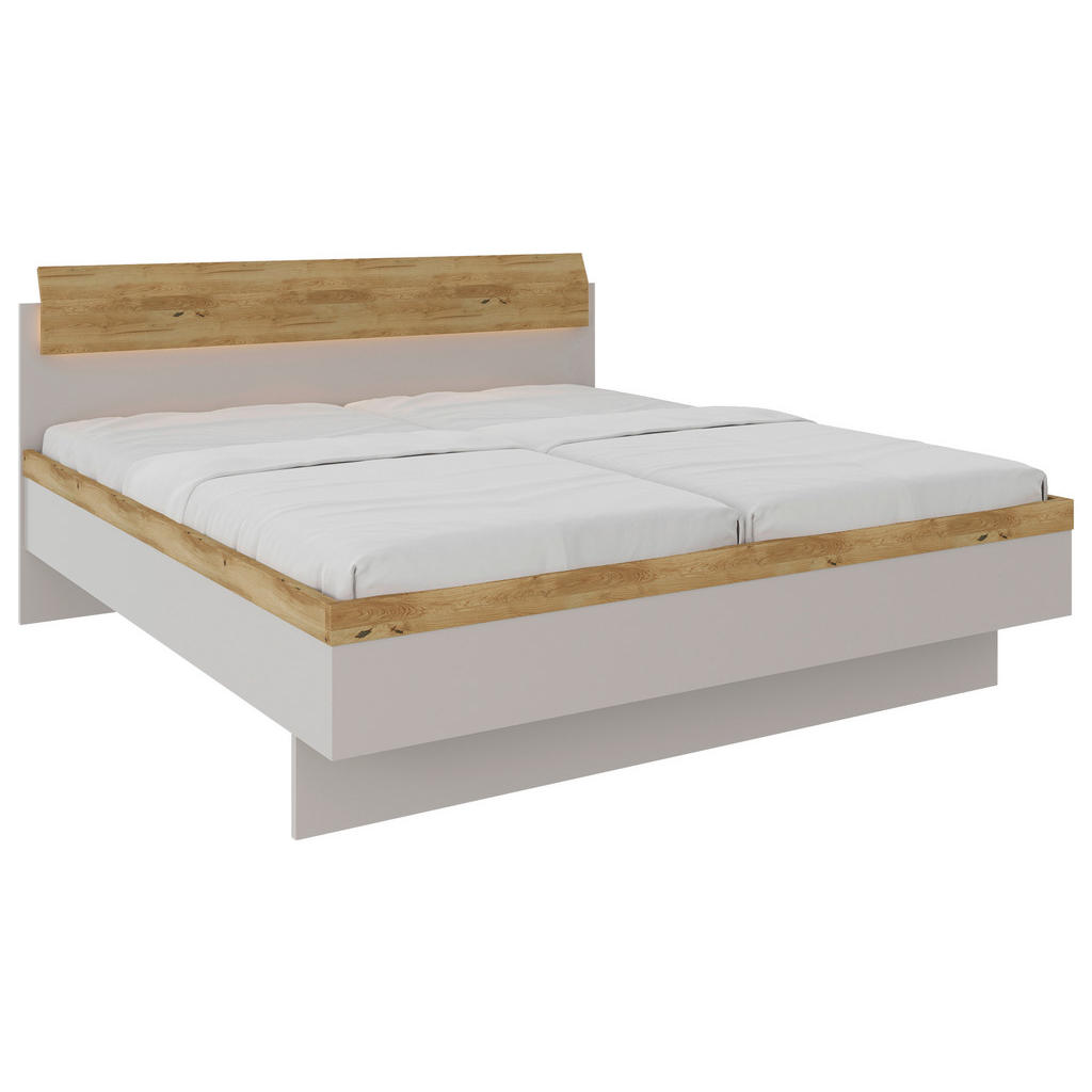 BED 180 cm x 200 cm, hout, houtmateriaal eikenkleur, lichtgrijs