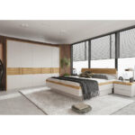 BED 180 cm x 200 cm, hout, houtmateriaal eikenkleur, lichtgrijs thumbnail 2
