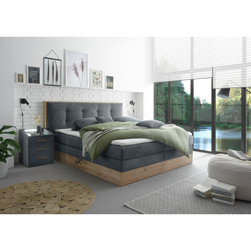 POSTELJA BOXSPRING 180 cm   x 200 cm  , les, tekstil, leseni material antracit