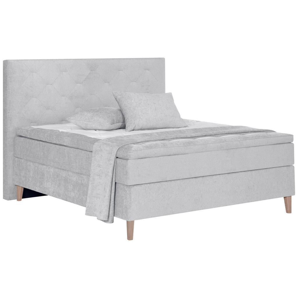 BOXSPRINGBED 160 cm x 200 cm, lichtgrijs textiel