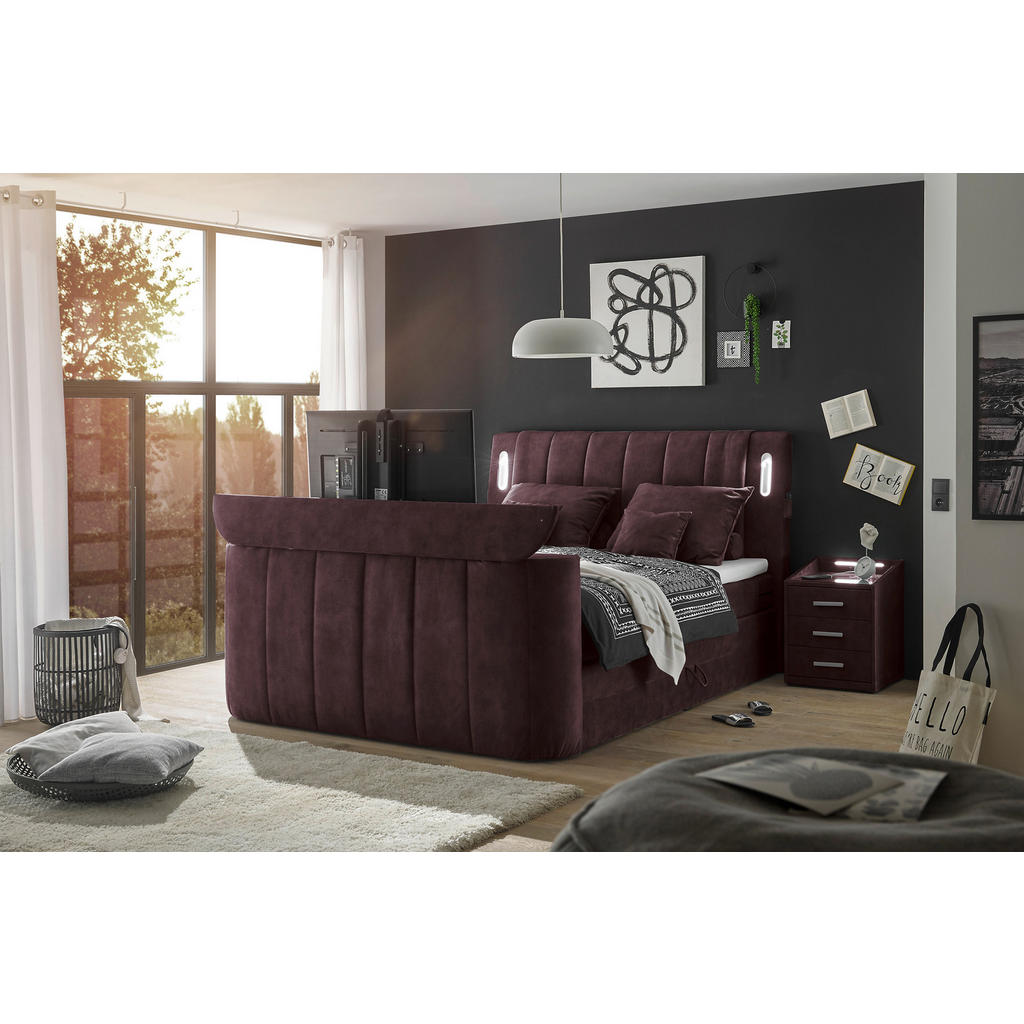 BOXSPRINGBED 180 cm x 200 cm, textiel, houtmateriaal, eikleur