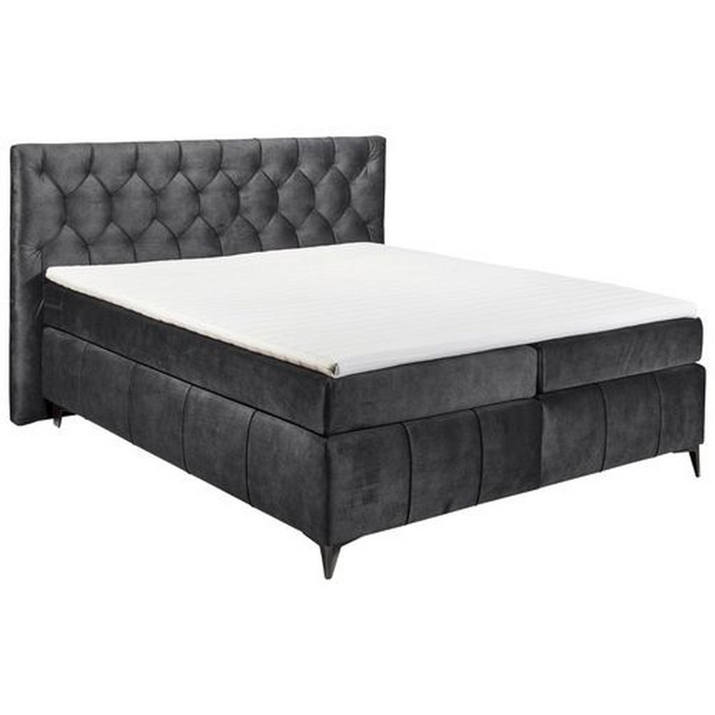 BOXSPRINGBED 180 cm x 200 cm, textiel, houtmateriaal antraciet