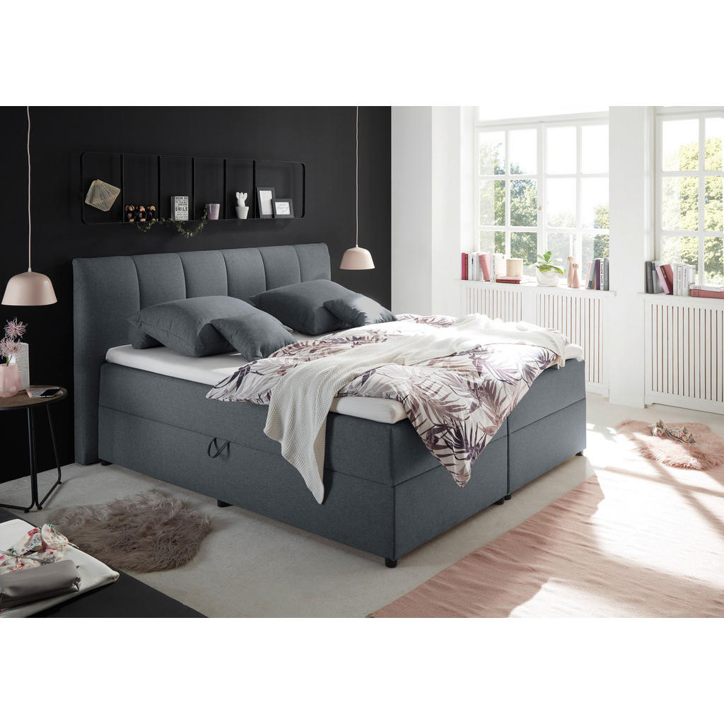 BOXSPRINGBED 180 cm x 200 cm, textiel antraciet
