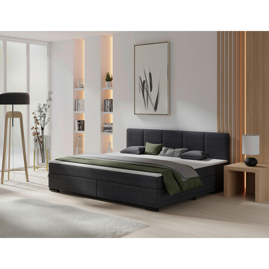 BOXSPRINGBED 240 cm x 200 cm, hout, textiel, antraciet karton
