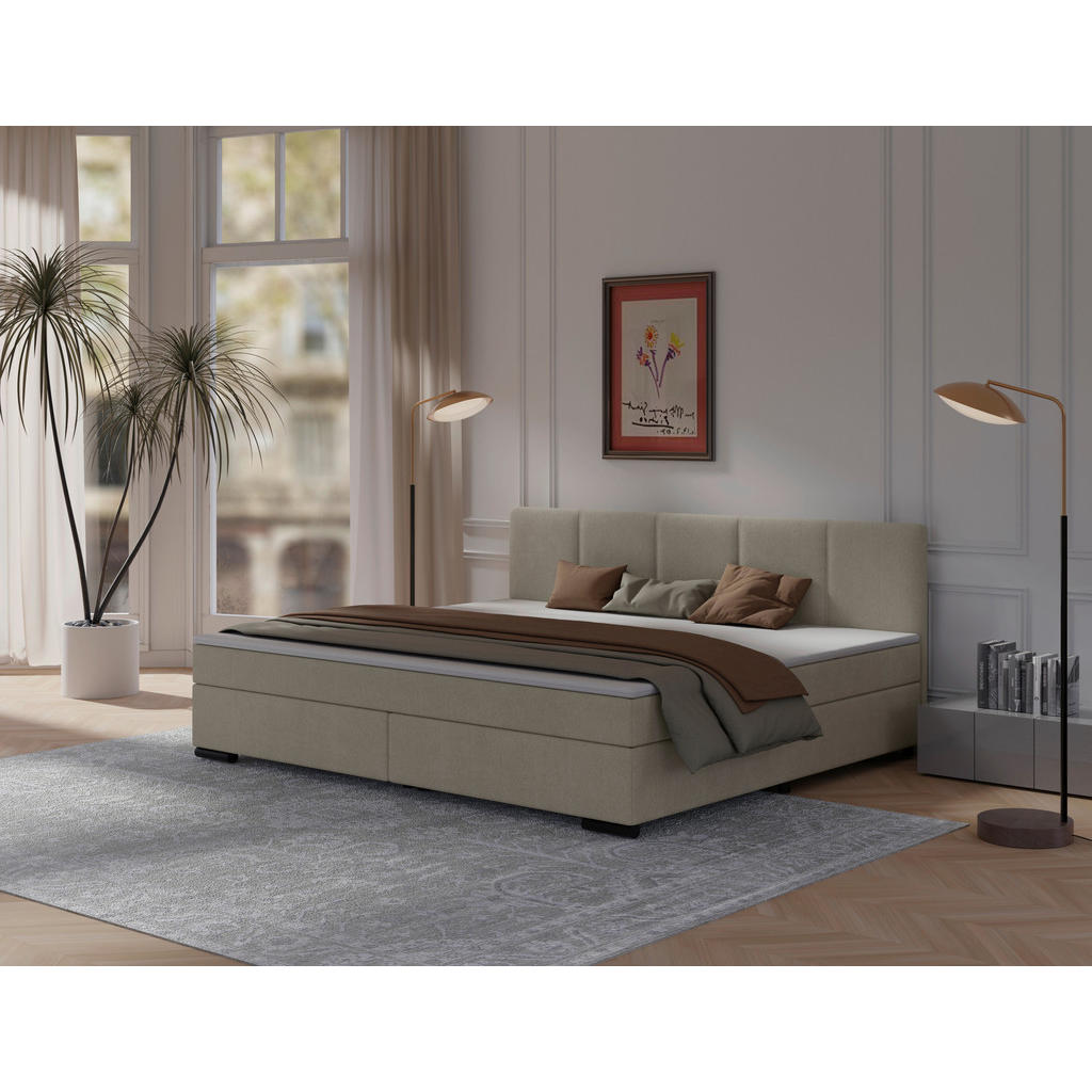 BOXSPRINGBED 200 cm x 240 cm, hout, textiel, wit karton