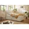 POSTELJA BOXSPRING 100 cm x 200 cm, tekstil, leseni materiaal krem barve