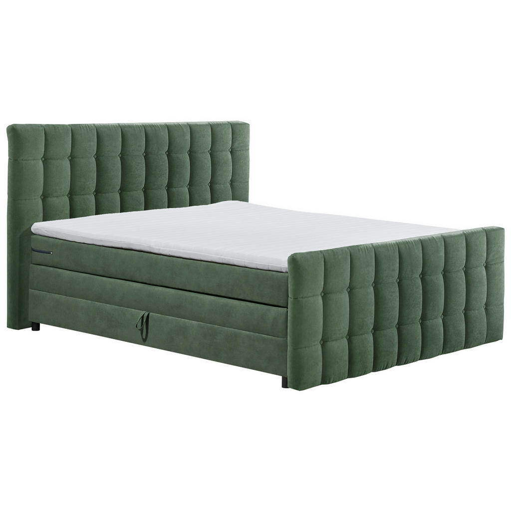 BOXSPRING BED 180 cm x 200 cm, textiel, houtmateriaal olijfgroen