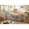 BOXSPRINGBED 120 cm x 200 cm, textiel, lichtgrijs houtmateriaal