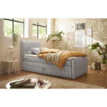 BOXSPRING BED 100 cm x 200 cm, textiel, lichtgrijs houtmateriaal thumbnail 1