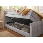 BOXSPRING BED 100 cm x 200 cm, textiel, lichtgrijs houtmateriaal thumbnail 3