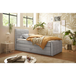 BOXSPRING BED 100 cm x 200 cm, textiel, lichtgrijs houtmateriaal