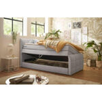 BOXSPRING BED 100 cm x 200 cm, textiel, lichtgrijs houtmateriaal thumbnail 5