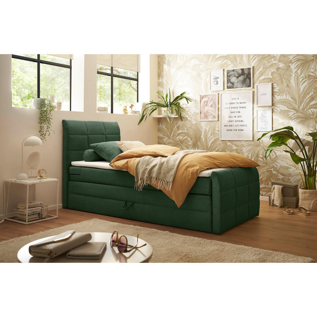 BOXSPRINGBED 100 cm x 200 cm, textiel, houtmateriaal groen