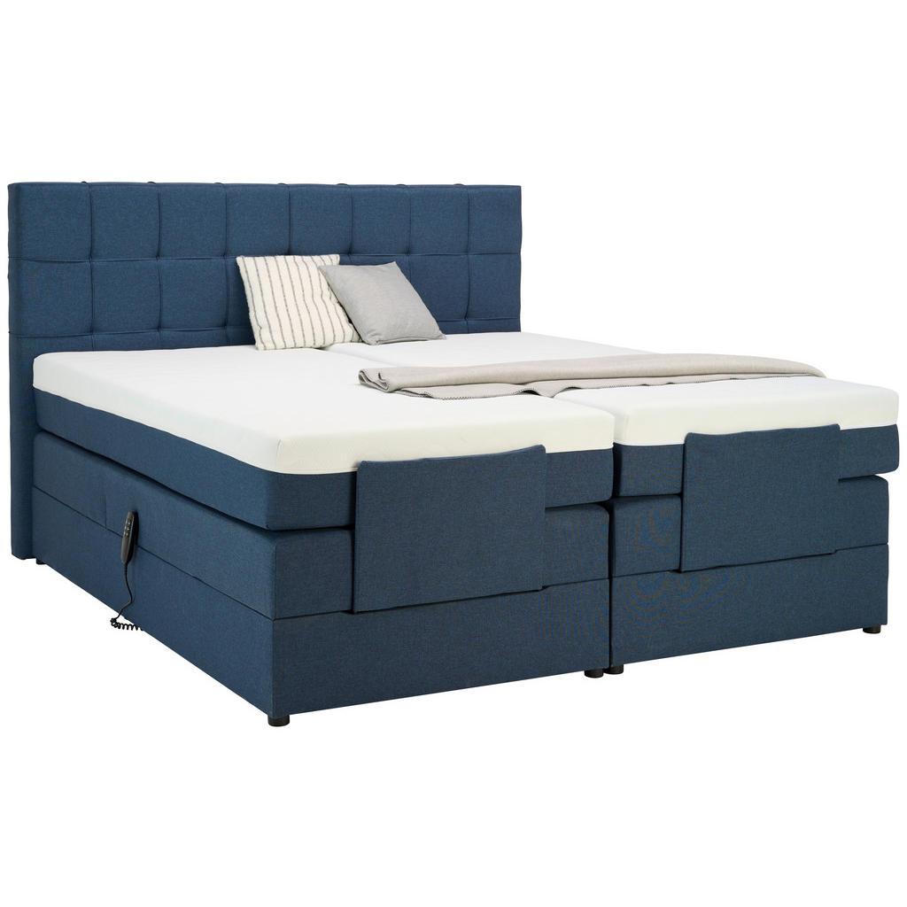 BOXSPRINGBED 180 cm x 200 cm, blauw textiel