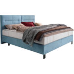 BOXSPRINGBED 200 cm x 220 cm, pastelblauw textiel thumbnail 3