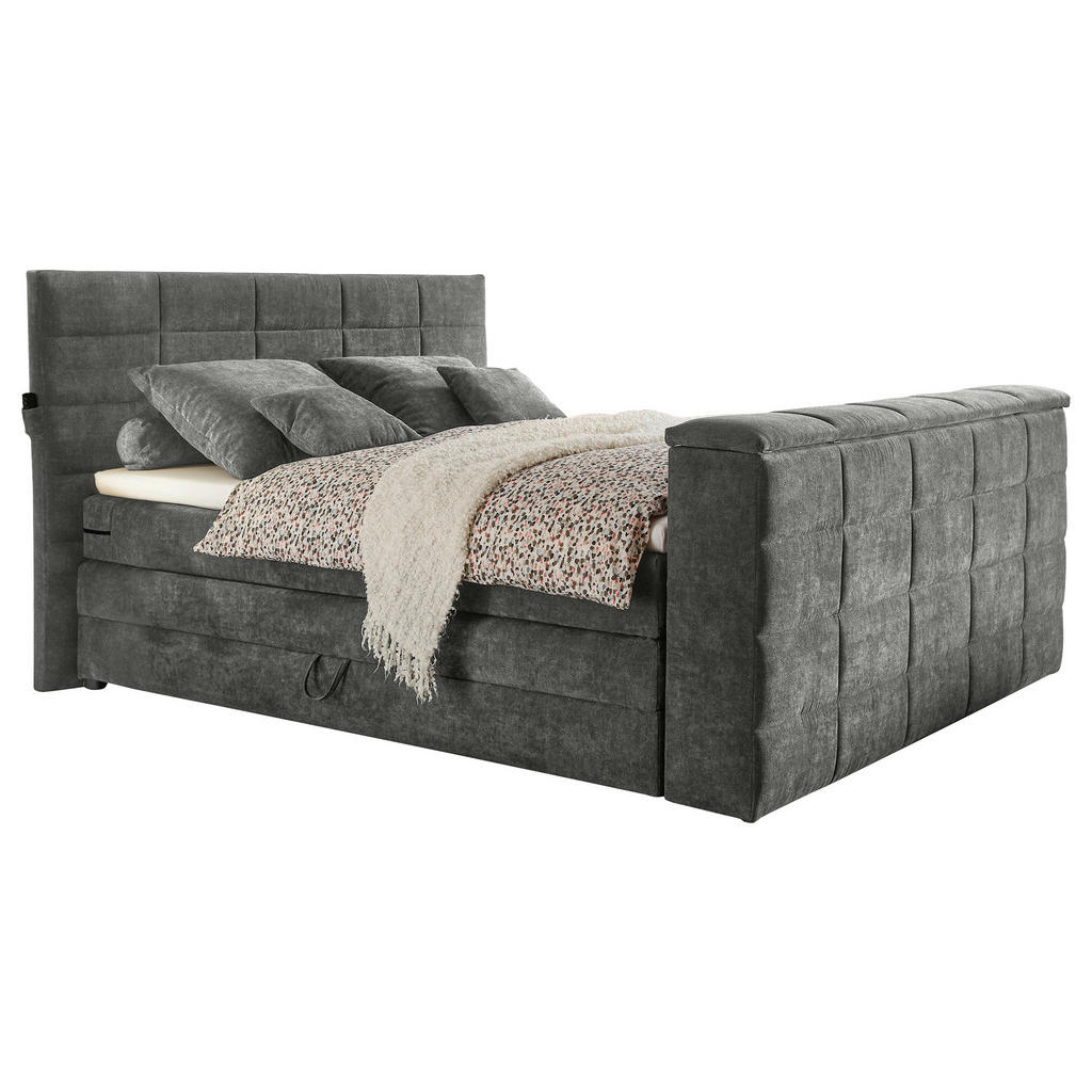 BOXSPRINGBED 180 cm x 200 cm, grijs textiel