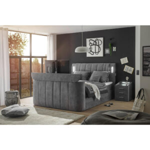 BOXSPRINGBED 180 cm x 200 cm, textiel, materiaal hout grijs