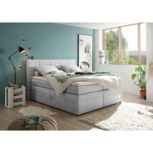 BOXSPRINGBED 180 cm x 200 cm, zilverkleurig textiel