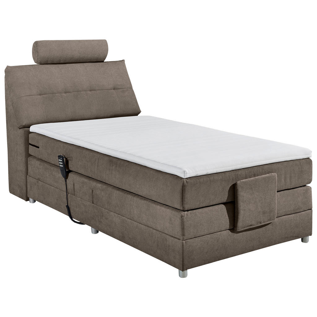 BOXSPRINGBED 120 cm x 200 cm, textiel, bruin houten materiaal