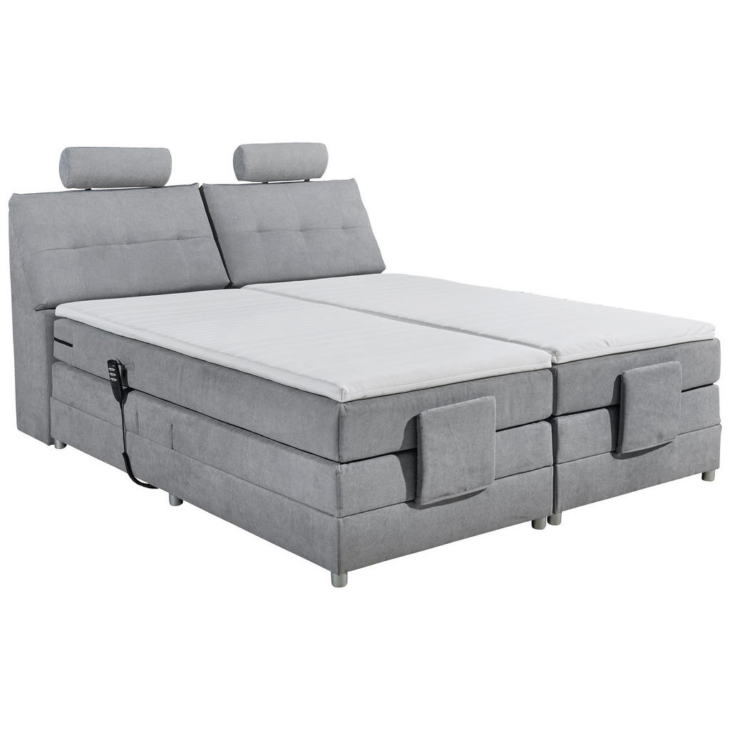 BOXSPRINGBED 180 cm x 200 cm, textiel, lichtgrijs houtmateriaal